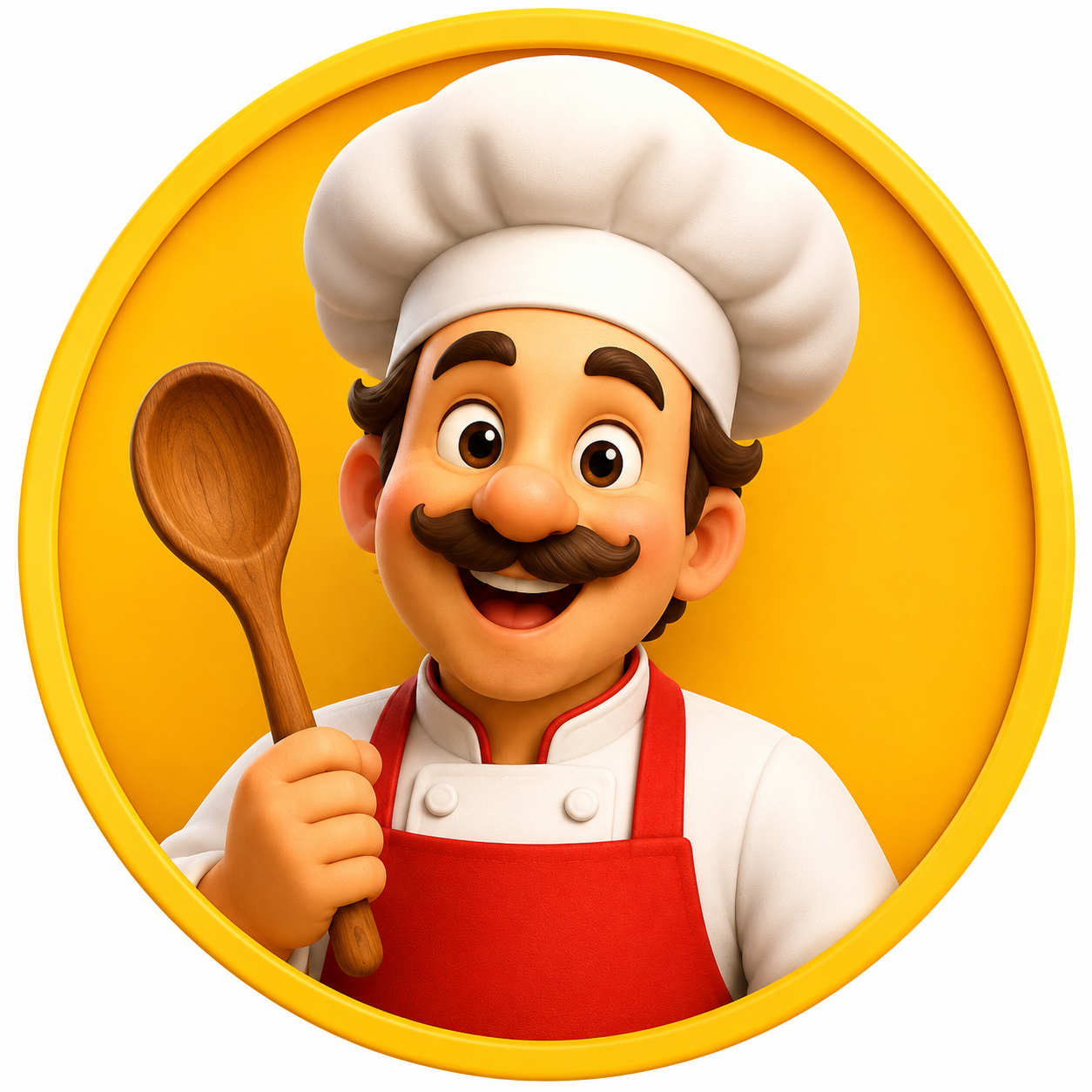 Mascote alegre do Cozinha Boa segurando uma colher de madeira